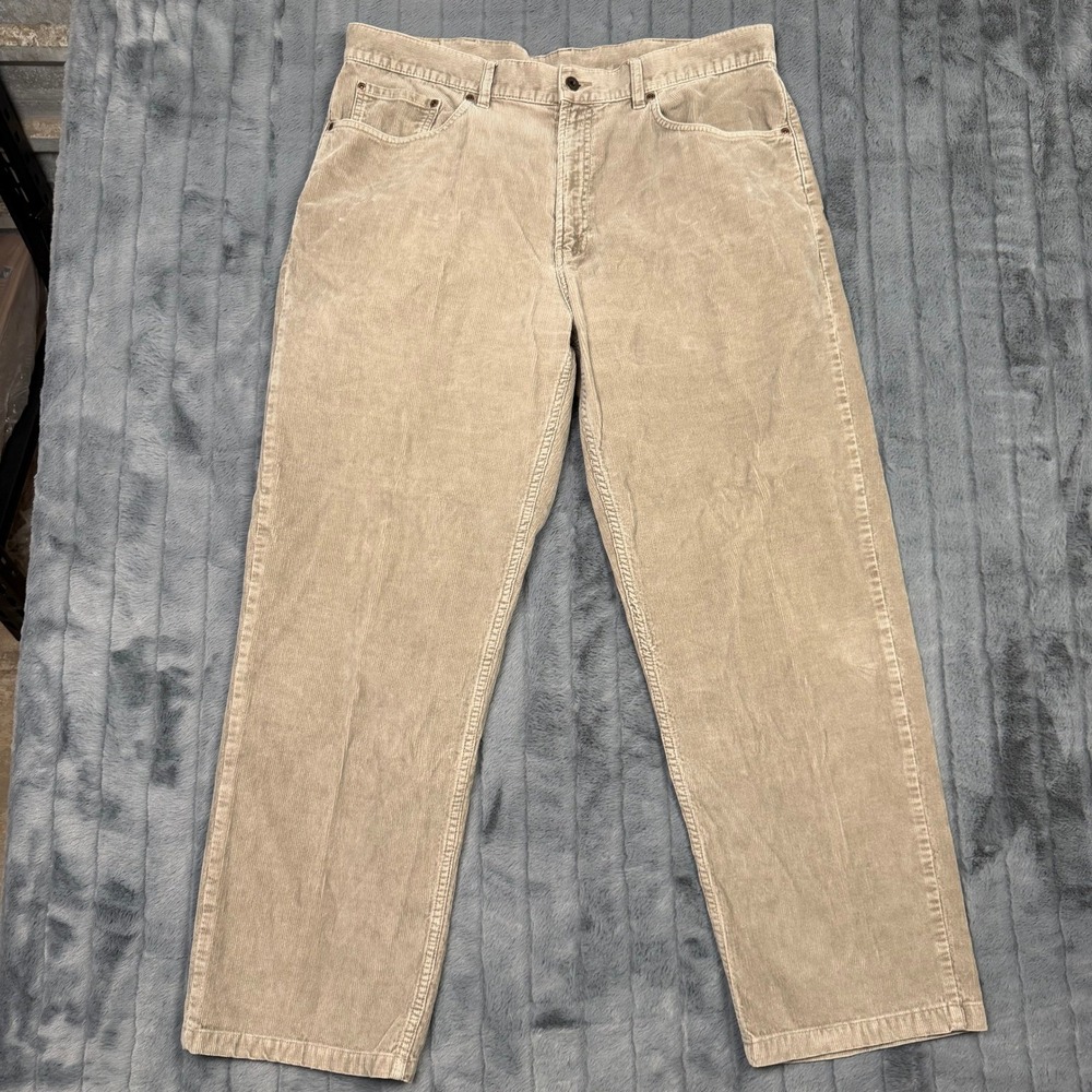 LL Bean Mens Corduroy Pants 38x32 Tan Khaki Cotton Straight Leg 0ABN4